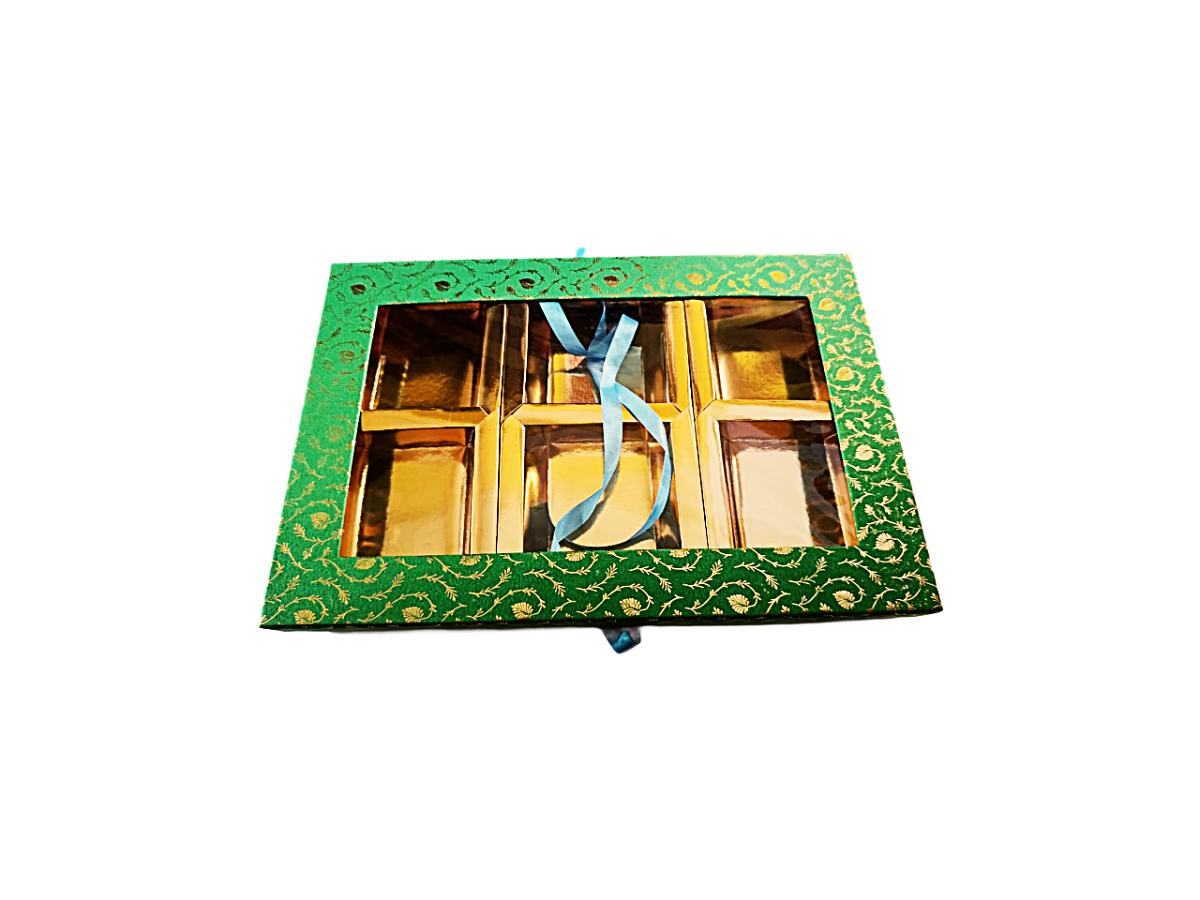 Decorative Empty DryFruit Boxes in Square Shape - 6 Compartment (Green)