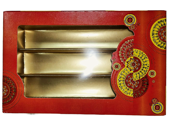 Fancy Traditional Red & Yellow Design Sweet Box - (500 gms)