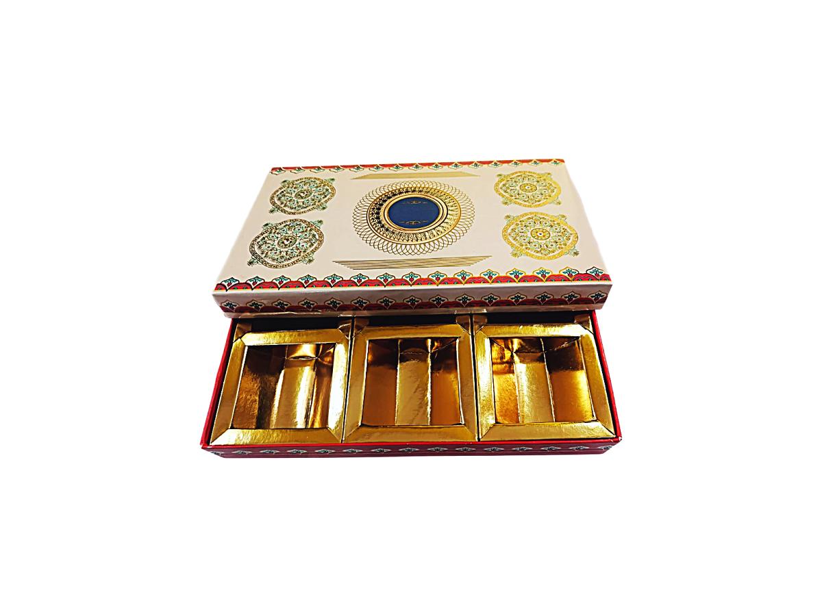 Decorative Empty Dry Fruit Boxes in Square Shape - 6 Compartment (cream)