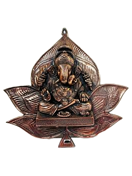 Black Metal Antique Wall Hanging Decor of Ganeshji On Leaf - 15.5" Black Metal Antique Wall Hanging Decor of Ganeshji On Leaf - 15.5"