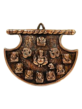 Black Metal Antique Wall Hanging Decor of Asht Ganeshji - 8.25" Height Black Metal Antique Wall Hanging Decor of Asht Ganeshji - 8.25" Height