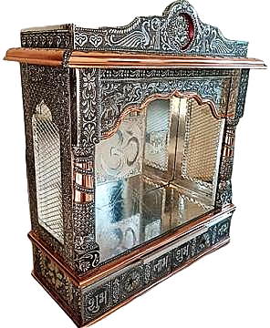 Puja Temple Mandir , Oxidized w/ Copper Trim & Carving 24" x 9"