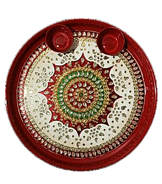 Traditional Red Aarti Thali with Indian Design and Accessories-10.75 Inches Traditional Red Aarti Thali with Indian Design and Accessories-10.75 Inches