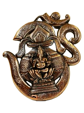 Black Metal Antique Wall Hanging Decor of Ganeshji With Om n Kalash 15.5" Black Metal Antique Wall Hanging Decor of Ganeshji With Om n Kalash 15.5"