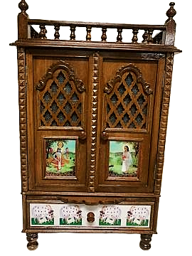 Pushtimarg Solid Wood Mandir With Embossed Images 19" x 33"
