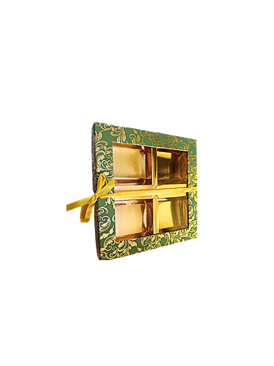24 Pcs Square Decorative Empty DryFruit Boxes - 4 Compartment (Green) 24 Pcs Square Decorative Empty DryFruit Boxes - 4 Compartment (Green)