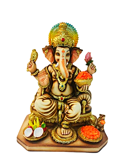 Beautiful Ganesh in Fiber W/Wooden Finish & Colorful Statue - 13" # 6 Beautiful Ganesh in Fiber W/Wooden Finish & Colorful Statue - 13" # 6