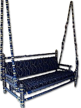 Traditional Indian Style Sankheda Wooden Ceiling Jhula (Blue)