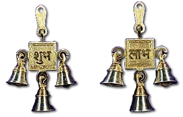 Brass With Silver Finish Antique Wall Hanging Decor of Shubh Labh w/ Bell Brass With Silver Finish Antique Wall Hanging Decor of Shubh Labh w/ Bell
