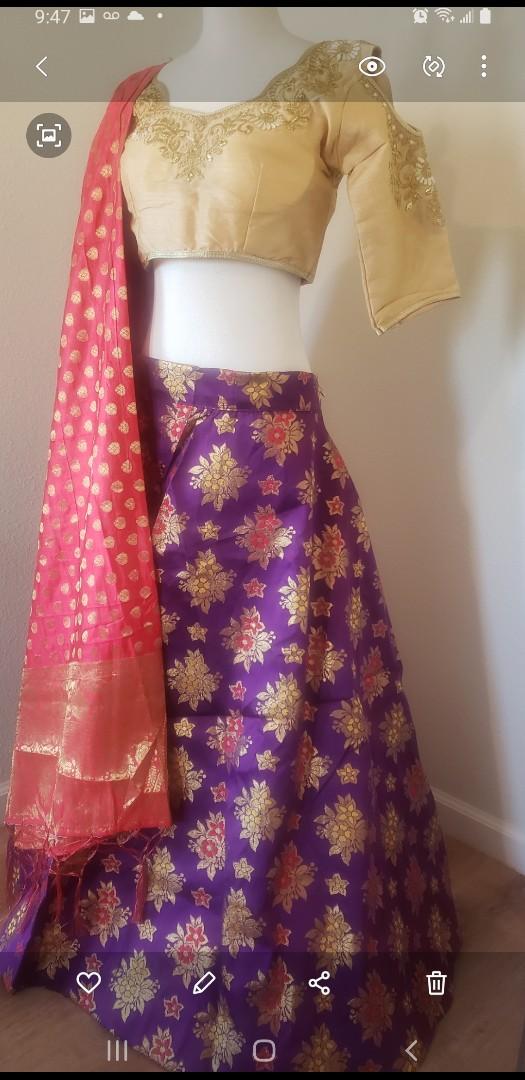 Banarsi Silk Lehenga Puple Gold Choli w/blouse