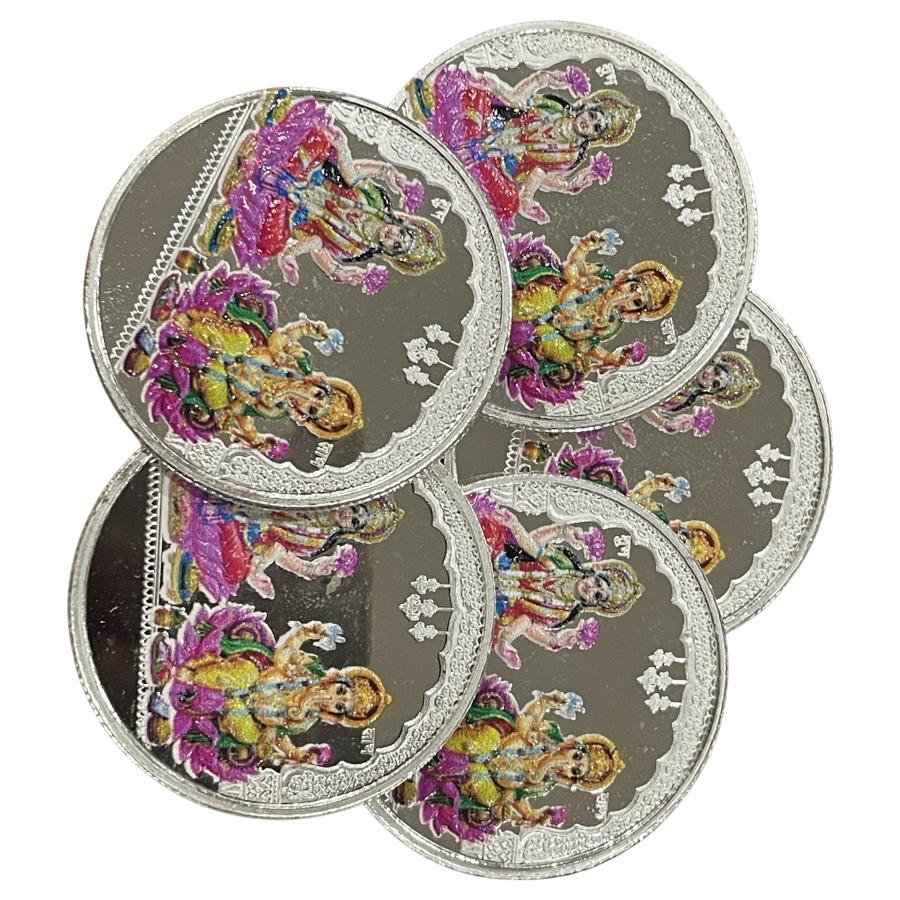 999 Pure Silver Ganesha Lakshmi 20 Gram Meena Coins (Pack Of 5 Coins)