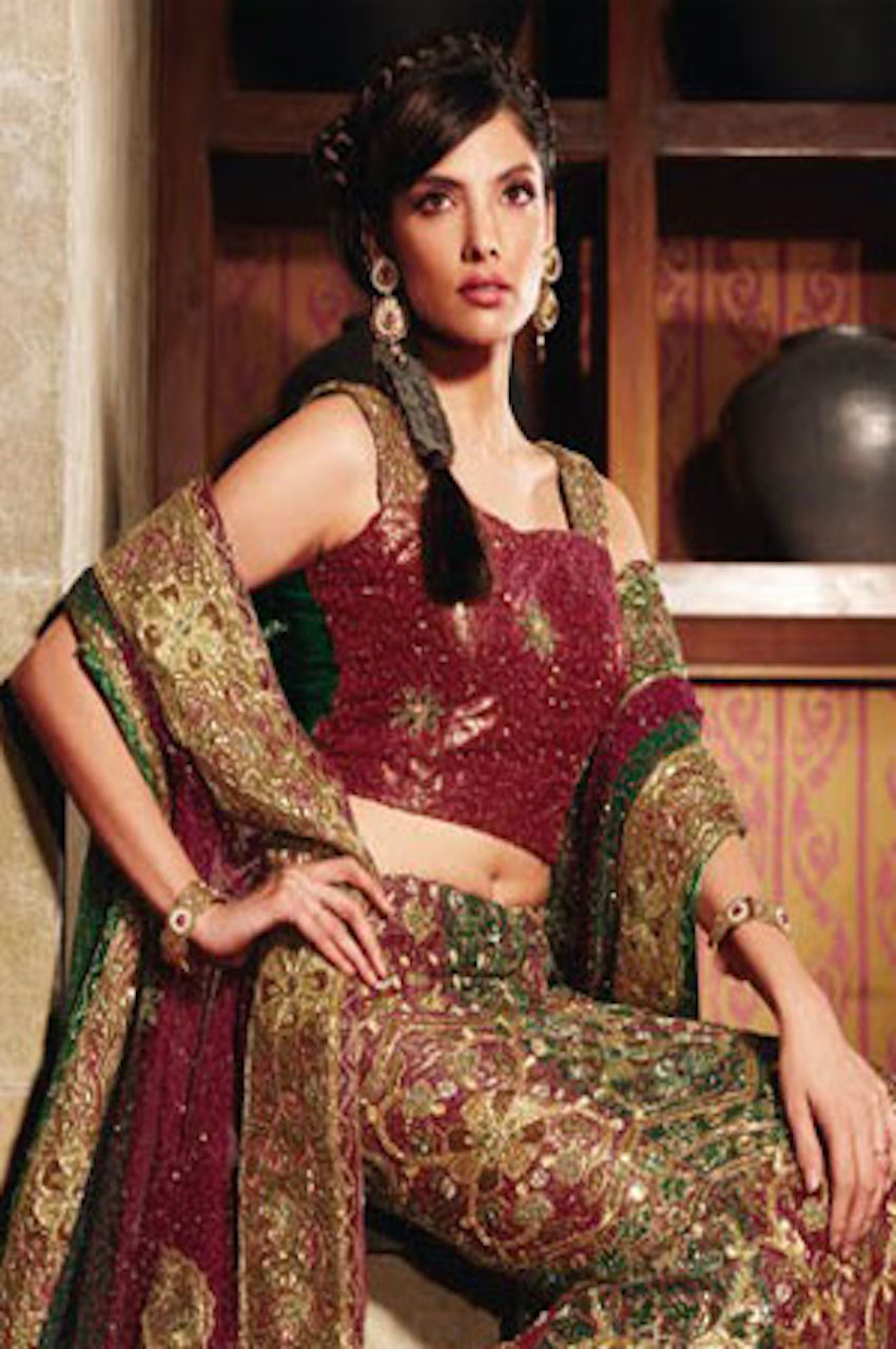 green and maroon combination lehenga