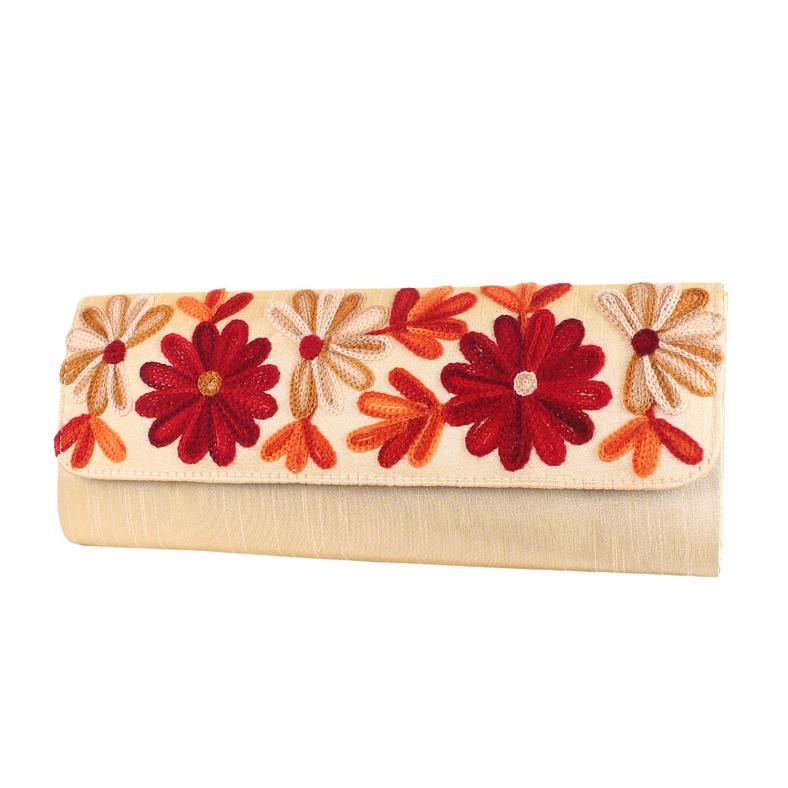 Stylish Floral Design Handmade Women's Cream Clutch Purse 