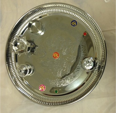 Stainless Steel Engraved Puja Thali 10"