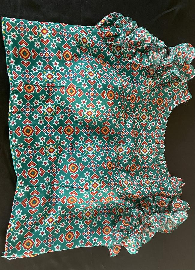 Green Stitched Blouse, Pure Georgette w/ Heavy Digital Print & Frill Work Green Stitched Blouse, Pure Georgette w/ Heavy Digital Print & Frill Work