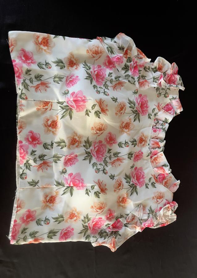 White Pure Georgette w/ Pink Heavy Digital Print & frill Work Blouse (S) White Pure Georgette w/ Pink Heavy Digital Print & frill Work Blouse (S)