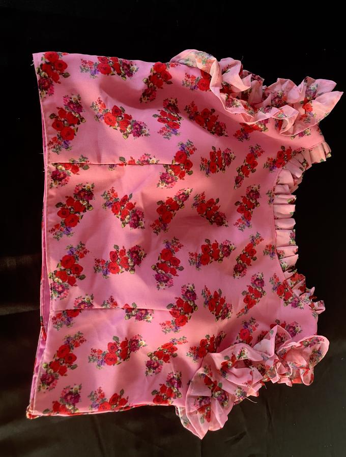 Peach Pink Pure Georgette Heavy Digital Print Frill Work Blouse (S) Peach Pink Pure Georgette Heavy Digital Print Frill Work Blouse (S)