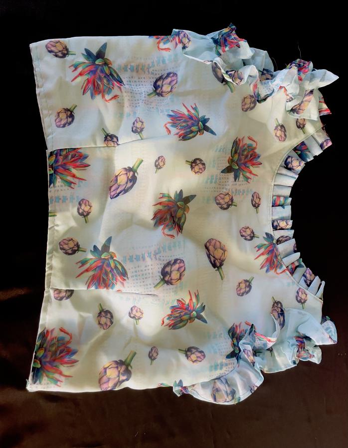 Elegant Pure Georgette Blouse w/ Heavy Digital Print & Frill Work (S) Elegant Pure Georgette Blouse w/ Heavy Digital Print & Frill Work (S)