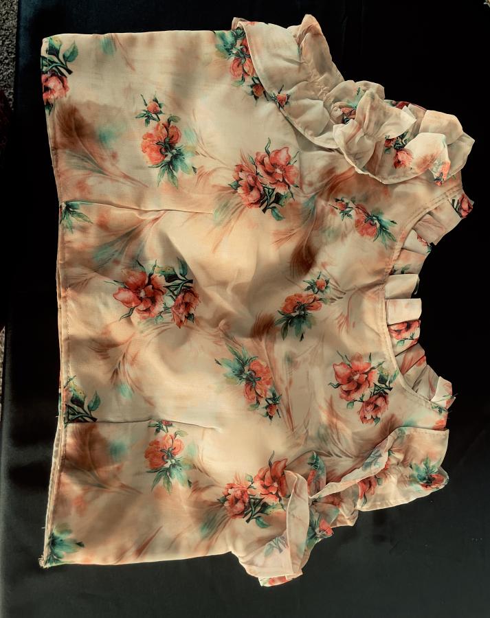 Pure Georgette w/ Floral Digital Print Frill Work Blouse (S) Pure Georgette w/ Floral Digital Print Frill Work Blouse (S)
