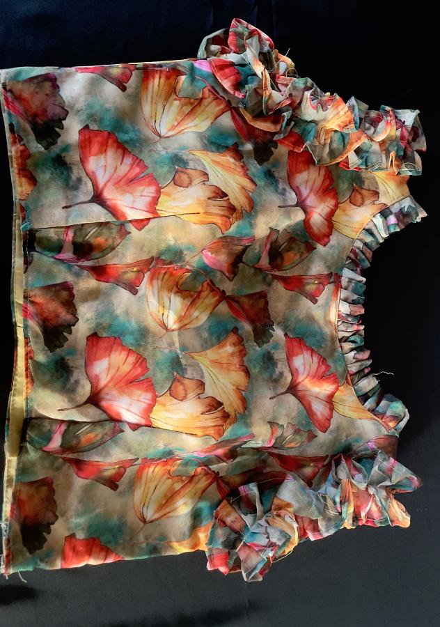 Multi Color Pure Georgette Blouse w/ Heavy Digital Print Frill Work (S)