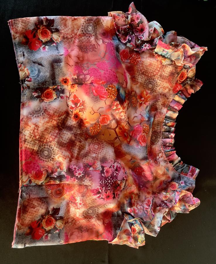 Bright Colorful Georgette w/ Heavy Digital Print & frill Work Blouse (S) Bright Colorful Georgette w/ Heavy Digital Print & frill Work Blouse (S)