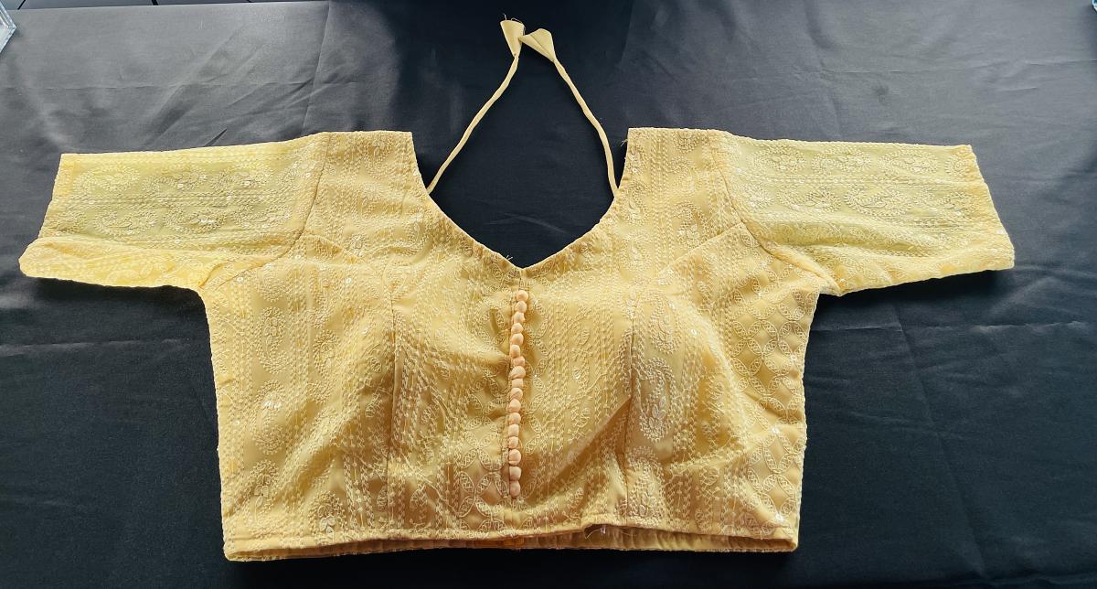Chikankari Embroidery Readymade Saree Blouse(Lemon Yellow)