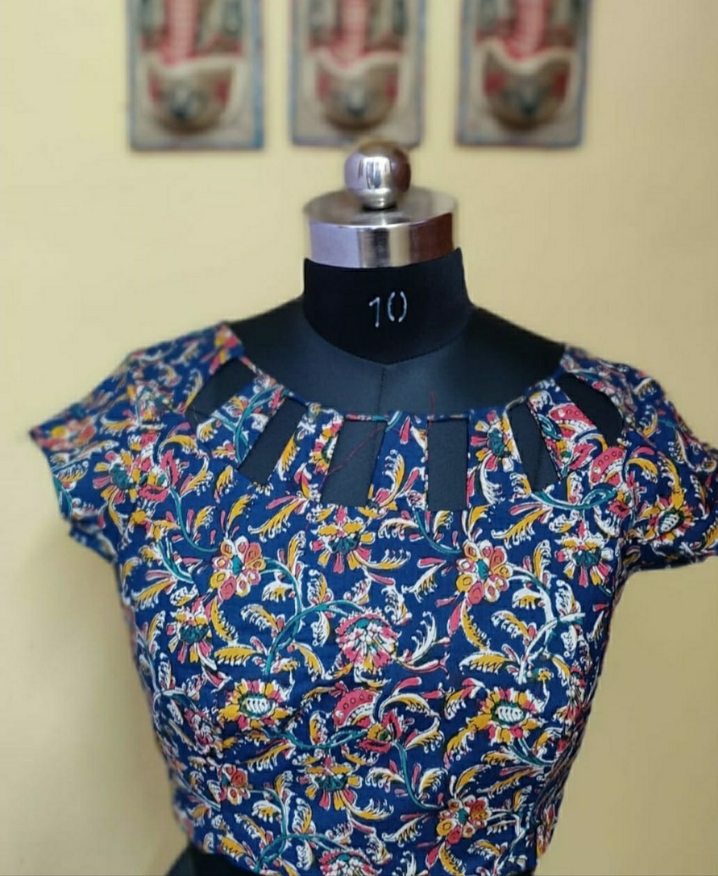 Kalamkari Designer Readymade Saree Blouse-Short Sleeves