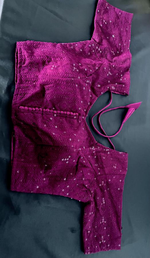 Chikankari Embroidery Readymade Saree Blouse(Magenta Purple) Chikankari Embroidery Readymade Saree Blouse(Magenta Purple)