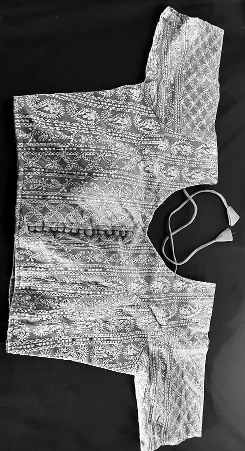 Chikankari Embroidery Readymade Saree Blouse(Grey)