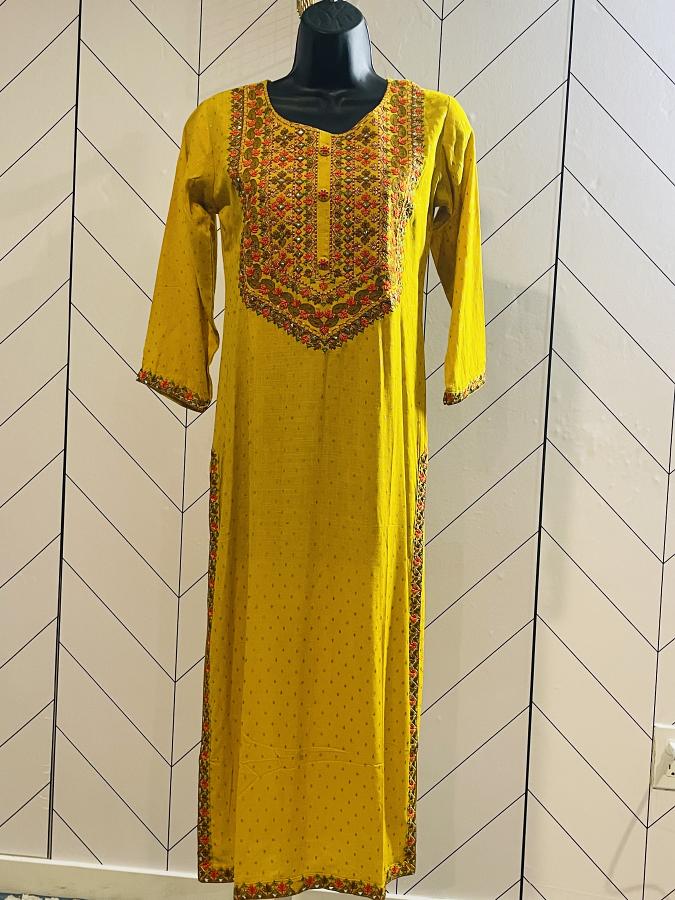 online Handloom Cotton - Hand Embroidered Full sleeve Kalidar Kurta