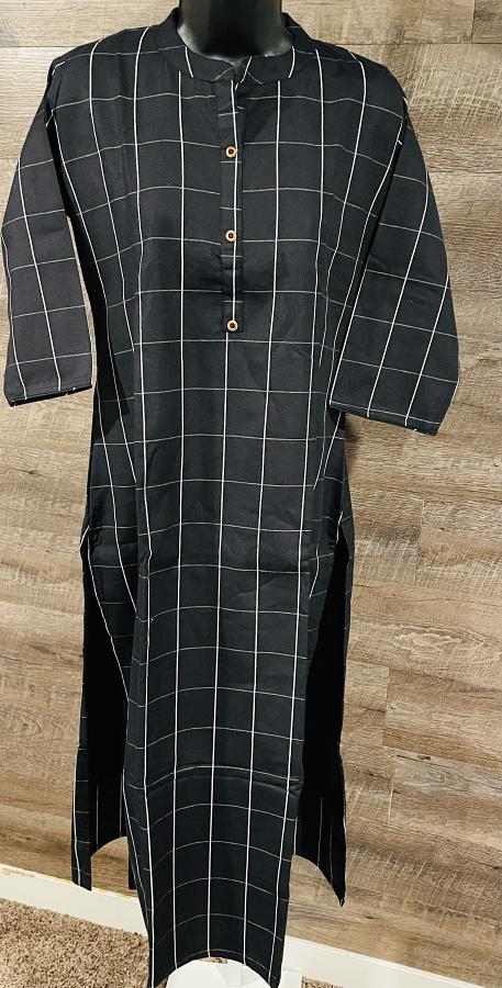 Black Check Print Party Wear Pure Designer Khadi Cotton Kurti (XL) Black Check Print Party Wear Pure Designer Khadi Cotton Kurti (XL)