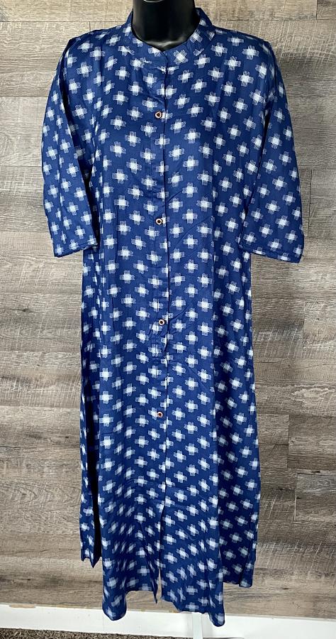 Blue Pure Designer Khadi Cotton Kurti Tunic (S)