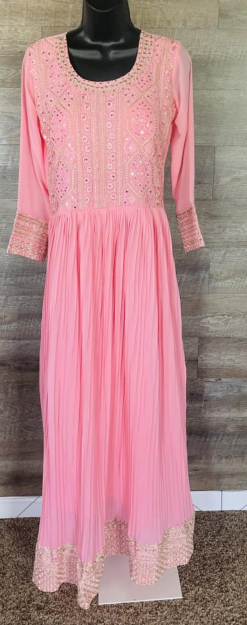 Pink Pure Designer Georgette Crush Chikankari Embroidery Suit (S)
