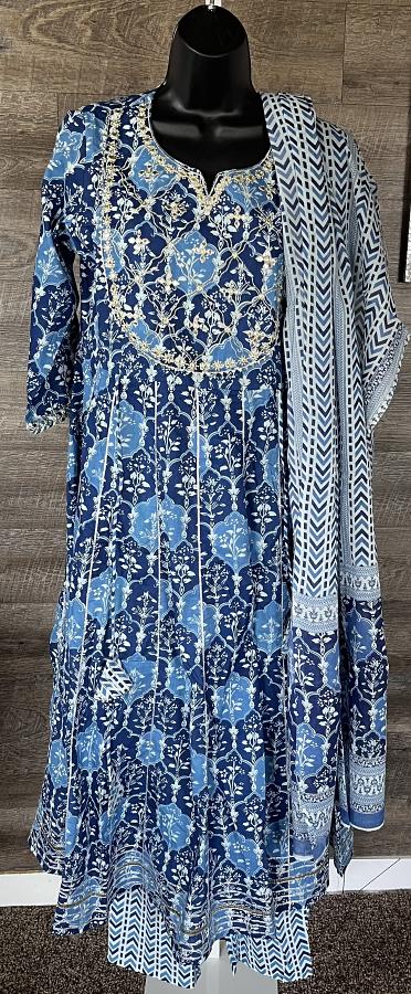 Pure Cotton Embroidery Anarkali Kurti with Pant & Dupatta Pure Cotton Embroidery Anarkali Kurti with Pant & Dupatta