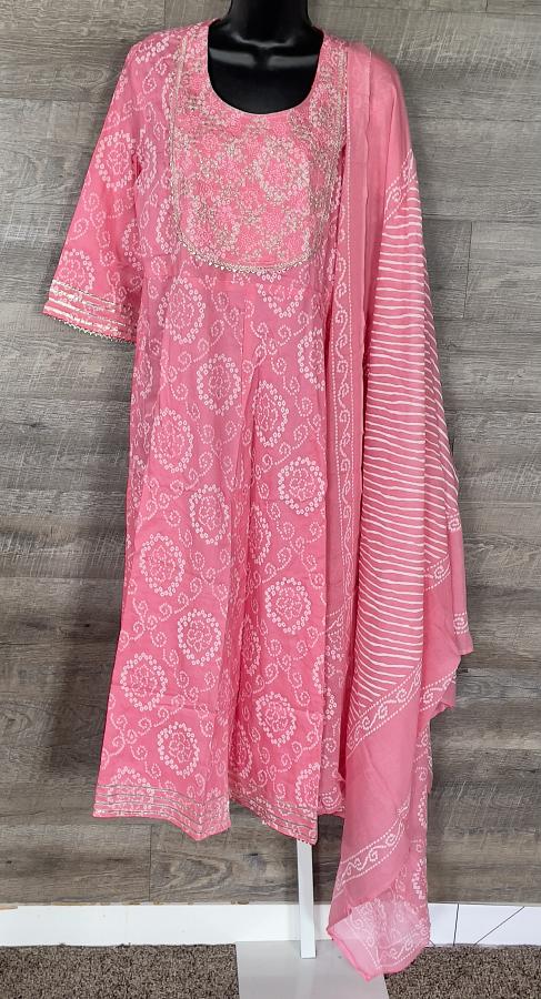 Soft Cotton Embroidery Anarkali Kurti with Pant & Dupatta (S-XL)