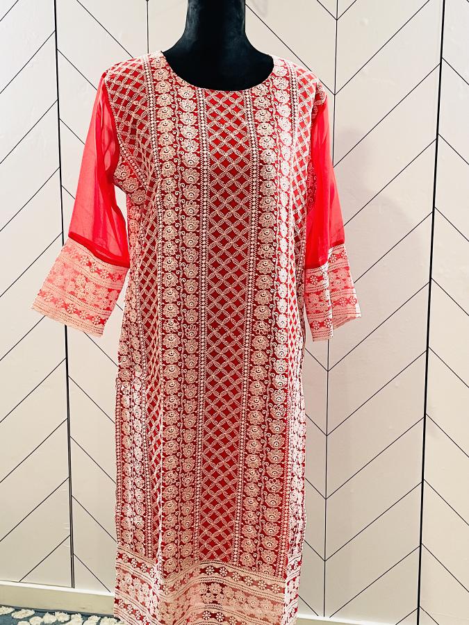 Pure georgette Chikankari Kurti Tunic (Size XL)