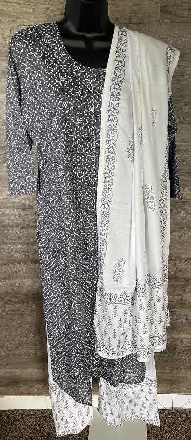 Grey Designer Soft Cotton Kurti with Plazzo Pant & Dupatta Grey Designer Soft Cotton Kurti with Plazzo Pant & Dupatta