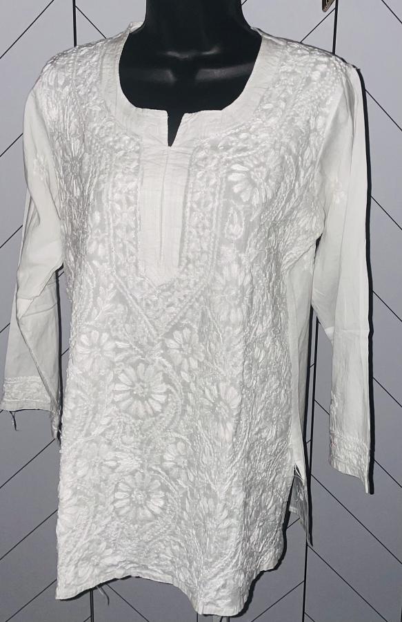 White Pure Style Chikankari Cotton Kurti (XL)