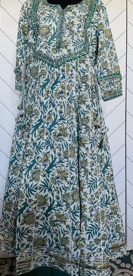 Indian Foil Print Long Heavy foil Work Anarkali Kurti w/ Pant Indian Foil Print Long Heavy foil Work Anarkali Kurti w/ Pant