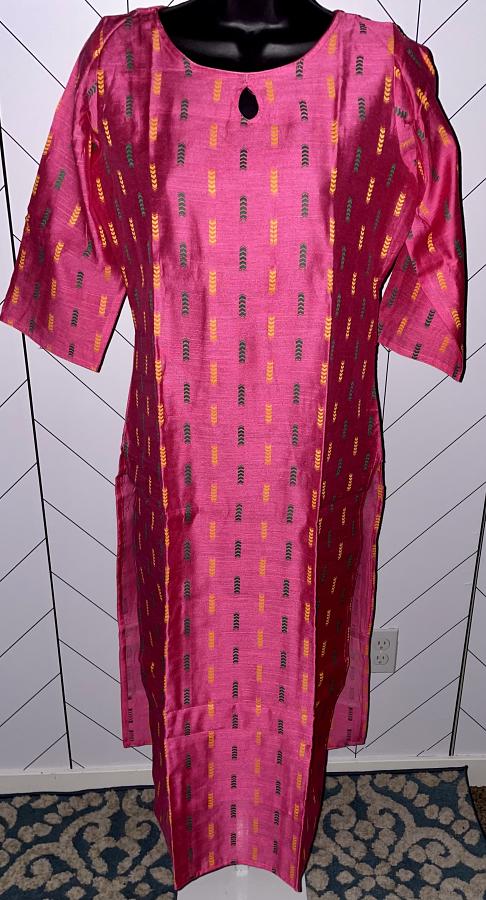 Pink Threadwork Designer Pure Cotton Kurti (Size L)