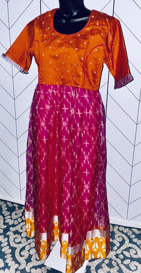 Organza Floral Long Bright Mulricolor Kurti Tunic (Size :M)