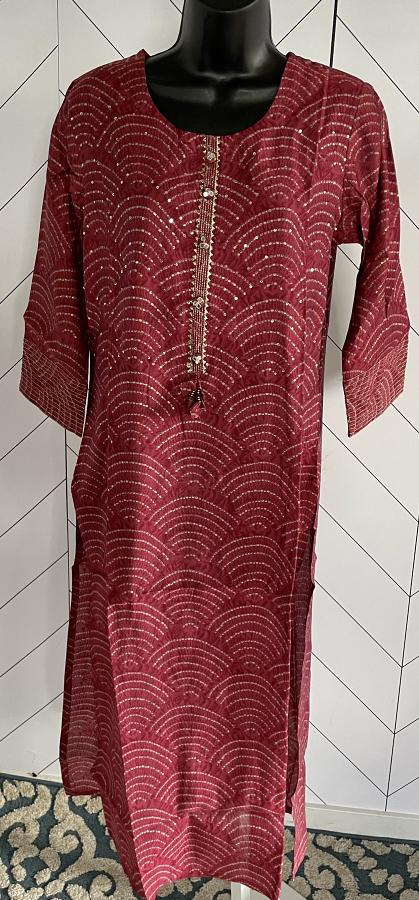 Designer Muslin Silk Kurti with Pant(Light Maroon Red)