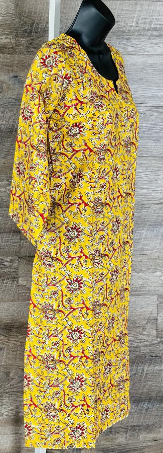 Pure Cotton Yellow Printed Kurti Tunic for Women (M)