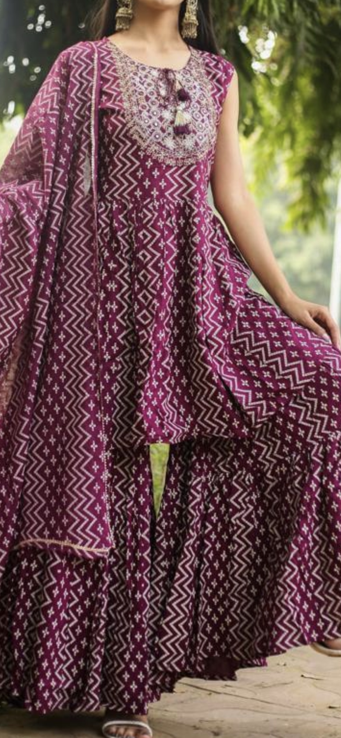 Pure Cotton Embroidery Work Kurti w/ Sharara Pant & Dupatta XL-2XL Pure Cotton Embroidery Work Kurti w/ Sharara Pant & Dupatta XL-2XL