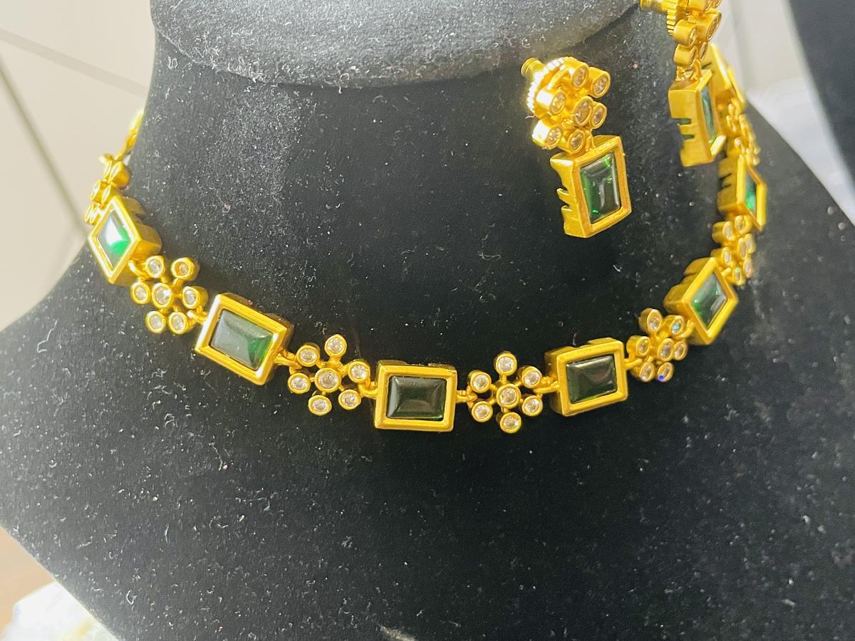 CZ Emerald Stone Necklace set