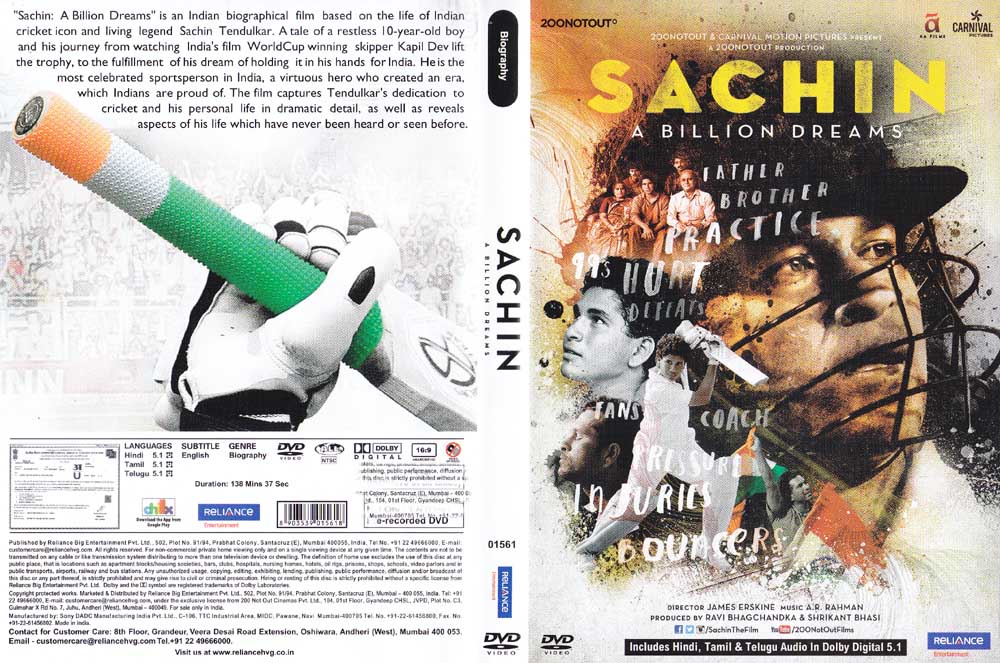 Sachin A Billion Dreams Hindi Dvd A Biographical Film Of Sachin Tendulkar 28772 Buy Online Desiclik Com Usa