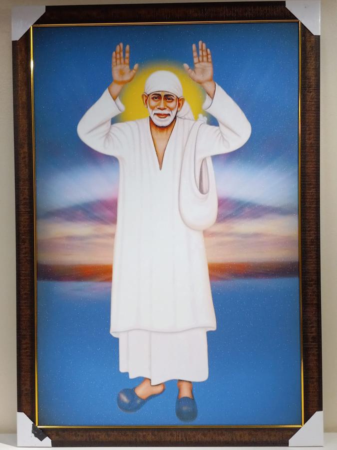 Beautiful Wooden Framed Canvas Print Picture of Sai Baba # 1 - 23 x 33"