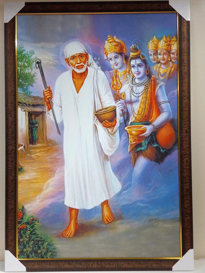 Beautiful Wooden Framed Canvas Print Picture of Sai Baba # 2 - 23 x 33" Beautiful Wooden Framed Canvas Print Picture of Sai Baba # 2 - 23 x 33"