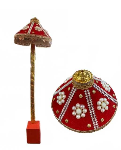 Pearl Embellished Red Velvet Chatra / Deity Canopy