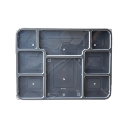 Black 8 Compartment Plate with Lid (100 Plates)